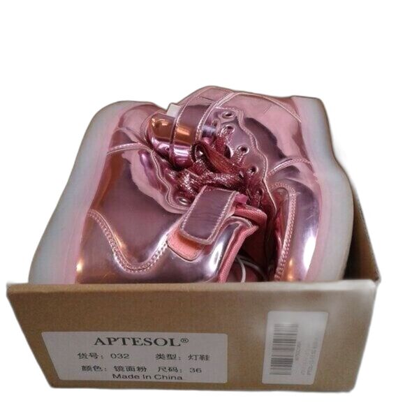 Kids LED LightUp HighTop Sneaker USB Rechargeable Flashing Shoes Pink Size 3.5/4 - Picture 8 of 12